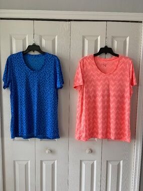 2 Women's tees by be inspired, 1X, V-necks, EUC